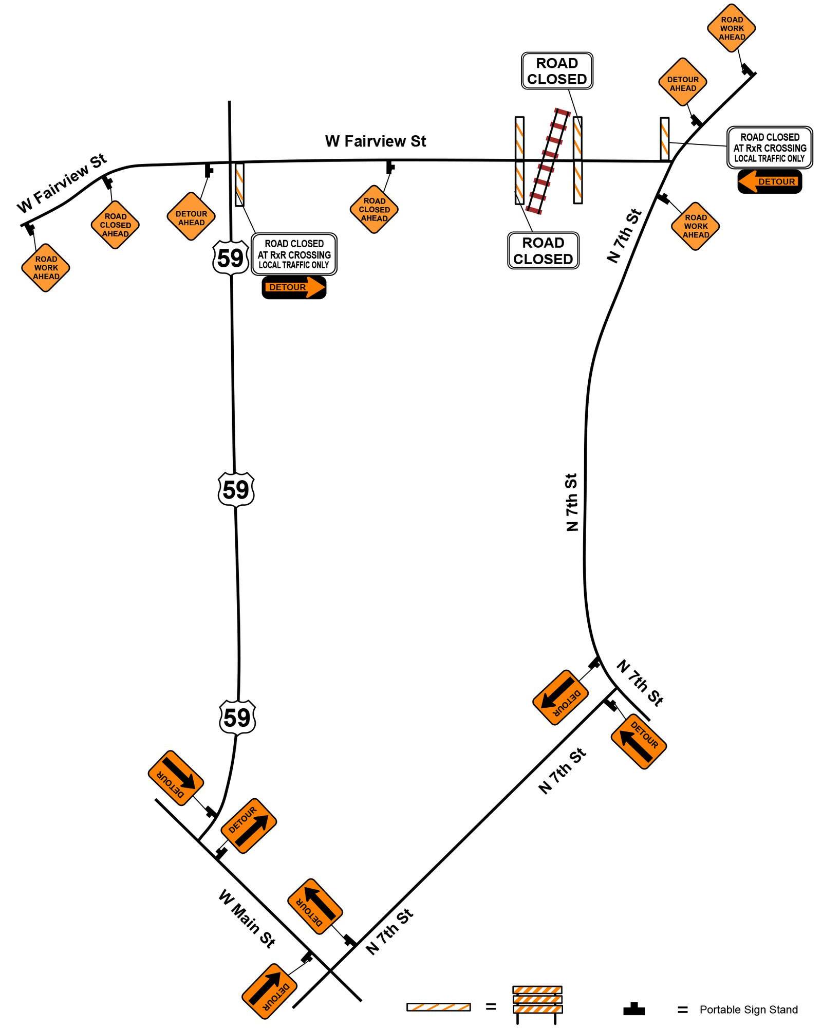 Fairview Street Rail Crossing Closure Map